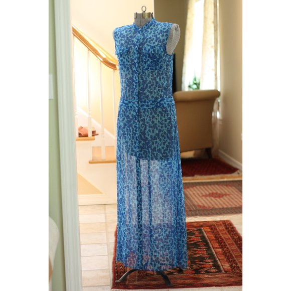 EQUIPMENT FEMME Sheer Blue Leopard Maxi Sun Dress - Picture 1 of 7